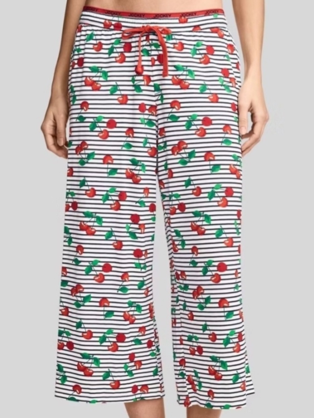 Jockey Cherry Red & Black Striped Cropped Lounge Pants